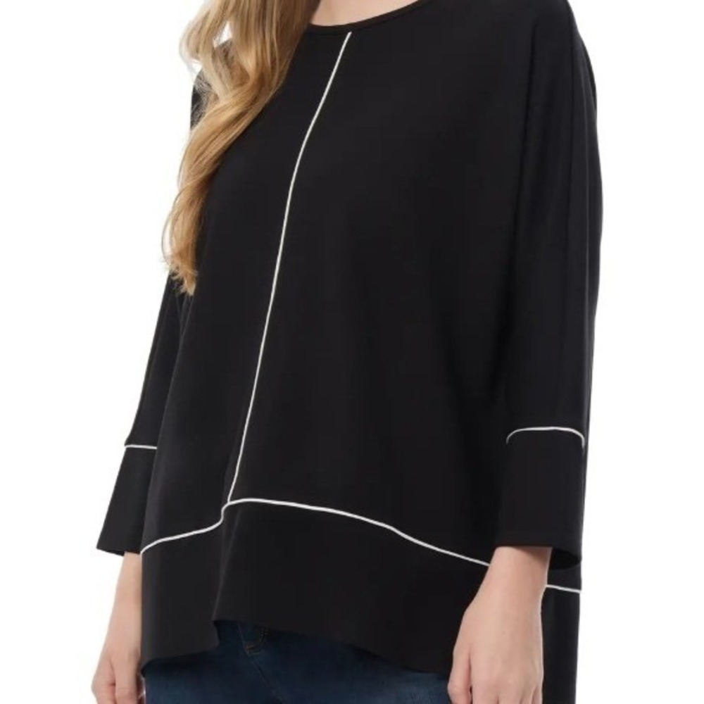 Jones New York Signature Womens Black Gold Piping Top Medium NWT